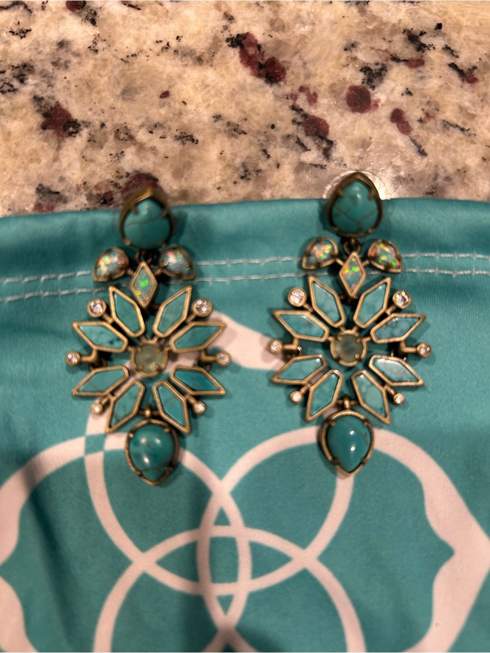 Vintage & Rare Kendra Scott Turquoise Floral Drop Earrings - Women Jewelry